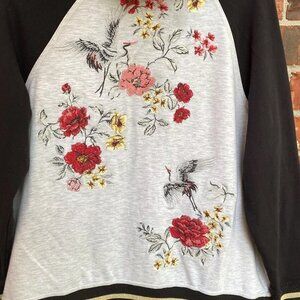 Torrid Light Grey Floral & Birds Embroidered Zip Hoodie